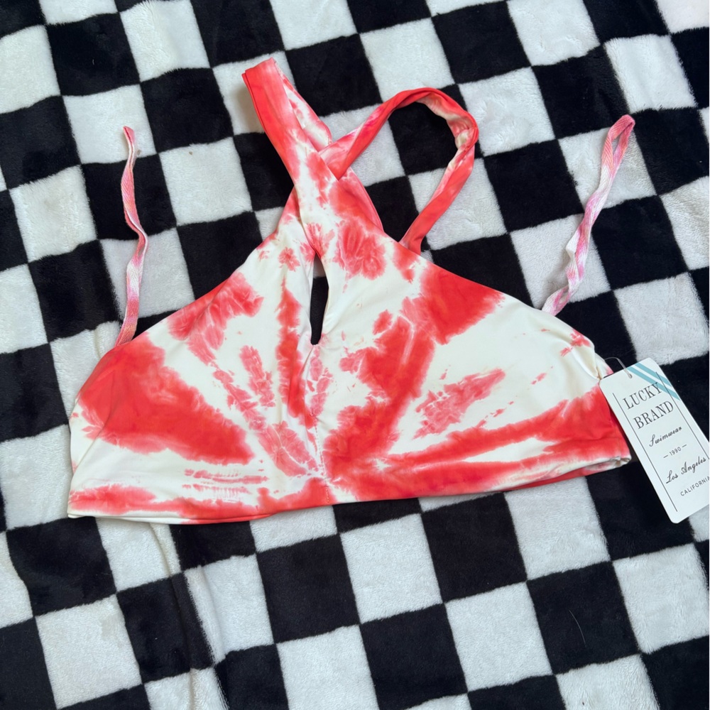 Lucky Brand Tie Dye Bikini Top - Orange & White Halter - Women's Size Medium